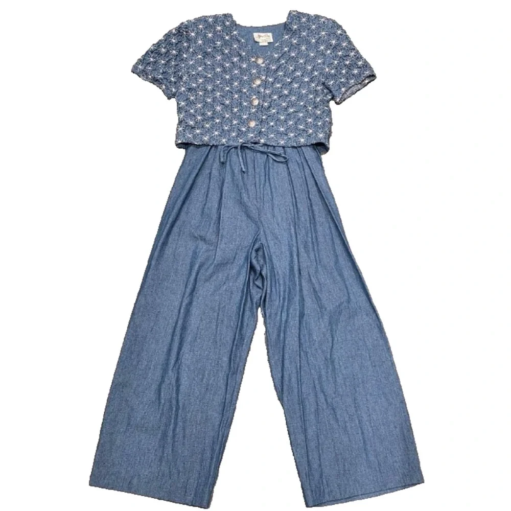 Vintage Jeffrey and Dara Evening Wide Leg 1 Piece Jumpsuit Denim Blue 10 A006204